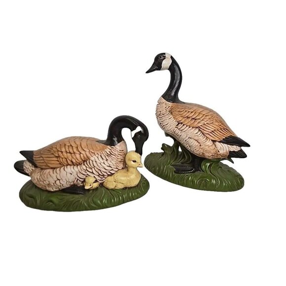 Vintage Atlantic Mold Ceramic Canadian Goose Geese w‎ Goslings Figures MCM Farm - Picture 1 of 14